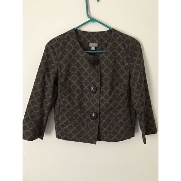 J Jill Petite XXS 3/4 Sleeve Brown Jacket Embroidered Circle - Picture 1 of 4
